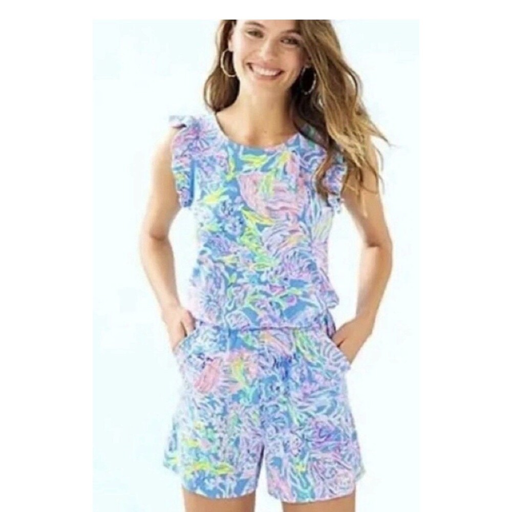 Lilly Pulitzer Patsi Romper Ruffle XS Sleeveless Preppy Summer Resort Tropical